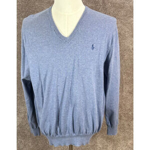 Polo Ralph Lauren Sweater Mens Large Blue Pima Cotton V Neck Long Sleeve